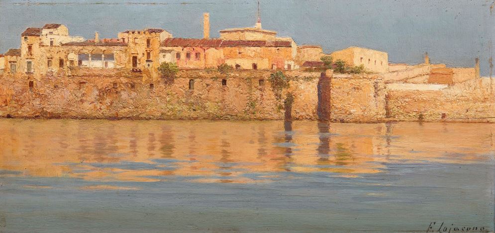 Картина Франческо Лохаконо(1838–1915). Дома на берегу моря в Палермо 